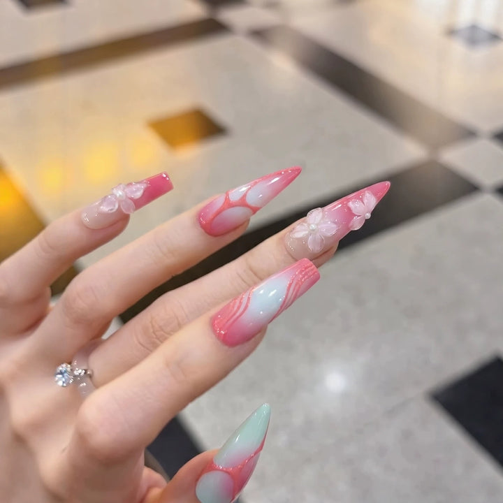 Decorative Stiletto Press-On Nails with Floral Designs Kalsten