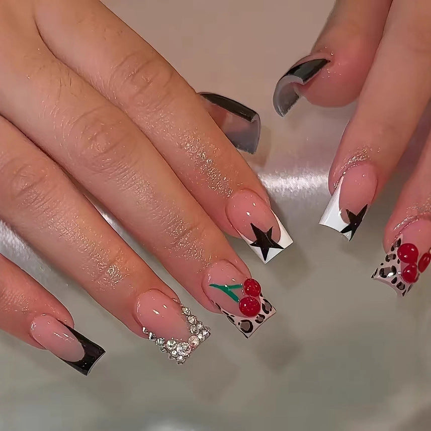 Artistic Nail Art Design Set with Cherry and Star Accents