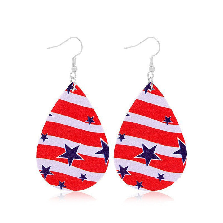 Women heart-shaped drop earrings with patriotic flag print and nickel-free hooks Kalsten