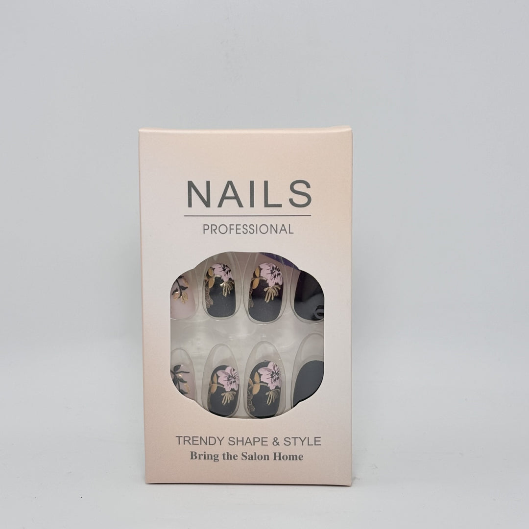 Professional Press-On Nail Set with Elegant Floral Design Kalsten