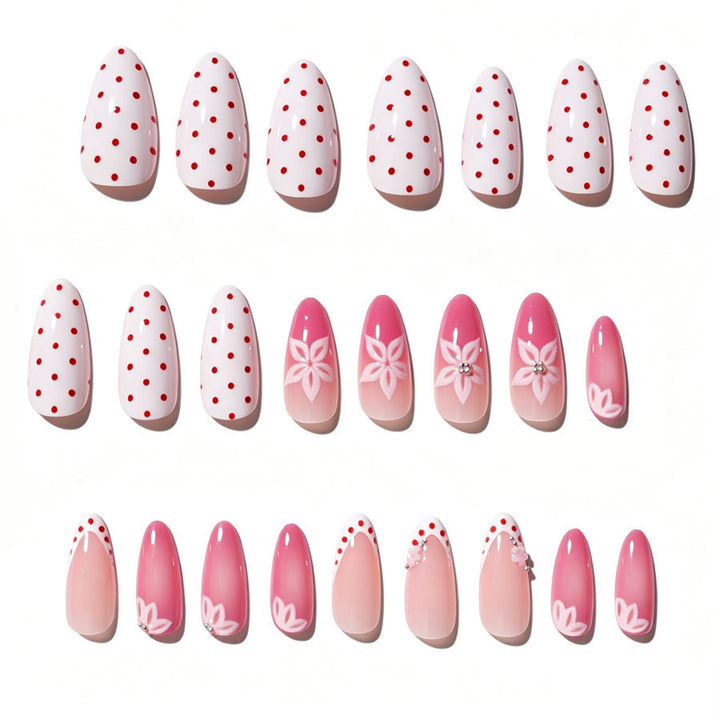 Artificial nail set with floral accents and charming polka dots Kalsten