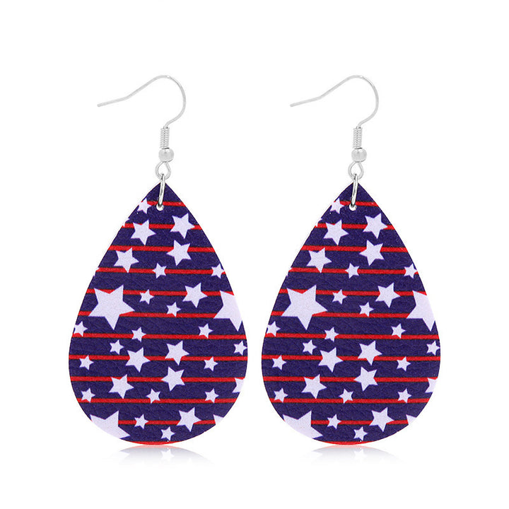 Women's lightweight drop earrings with stars-and-stripes design made of vegan leather Kalsten