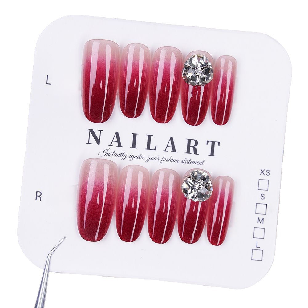 Artificial nails with elegant ombre effect and rhinestone decoration Kalsten