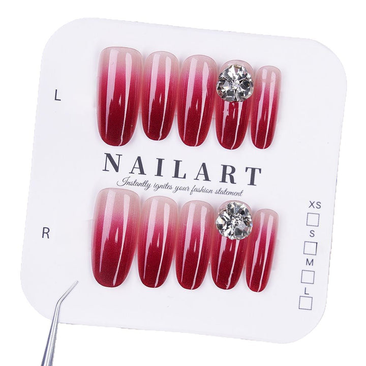 Artificial nails with elegant ombre effect and rhinestone decoration Kalsten