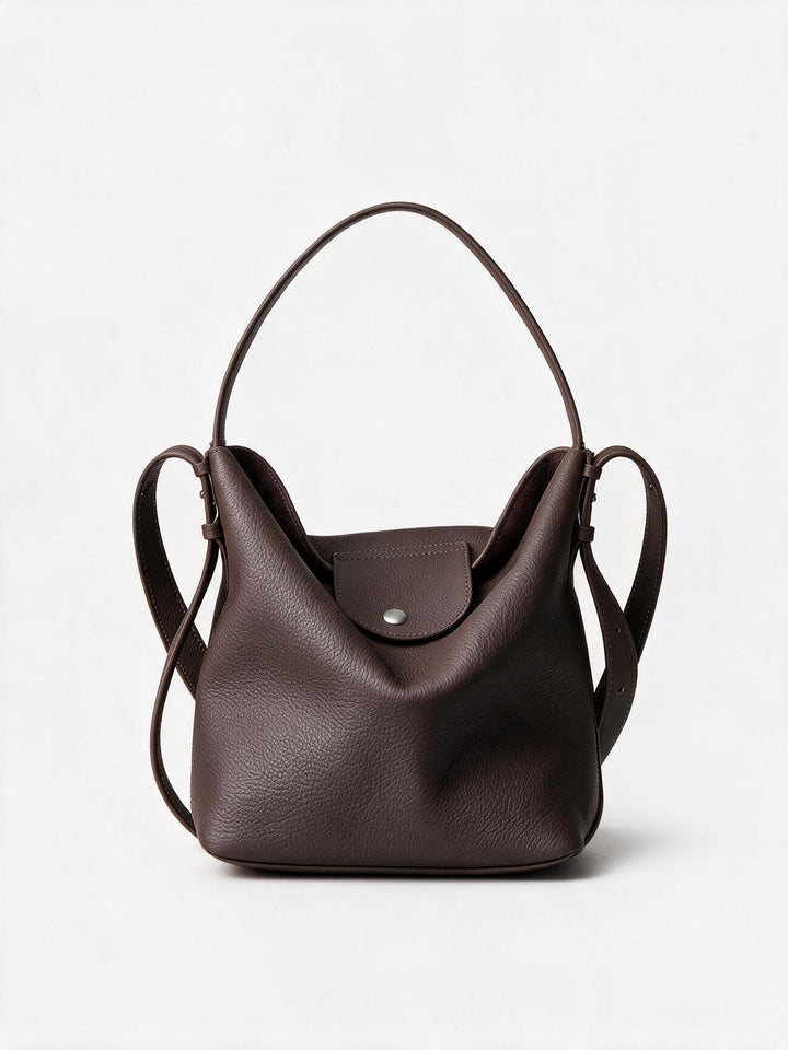 Pebbled Leather Slouchy Hobo Bucket Bag with Adjustable Strap