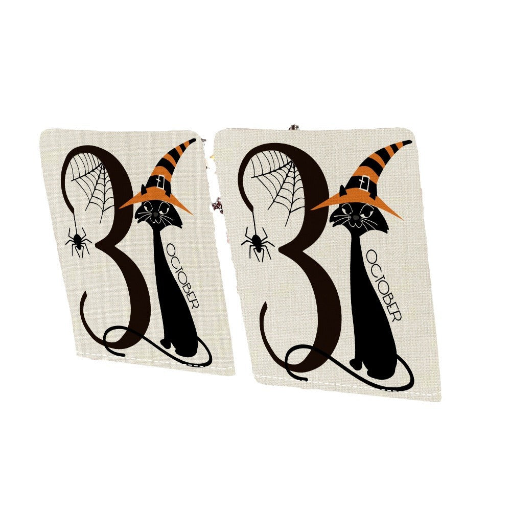 festive Halloween chair covers made of stretchable polyester with witch hat and lettering design