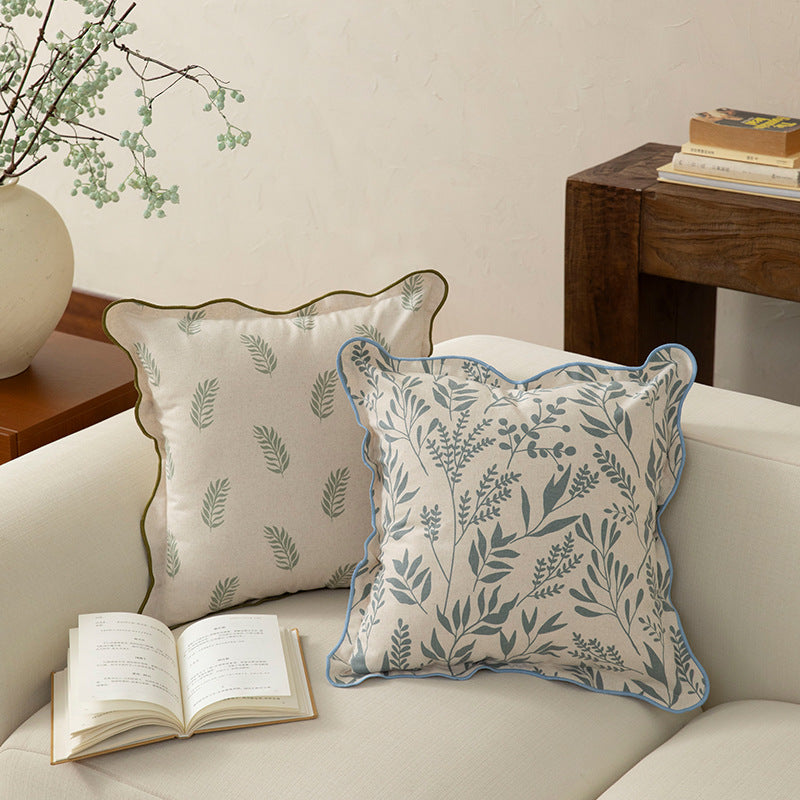 Square decorative cushion cover with wavy edge and botanical print Kalsten