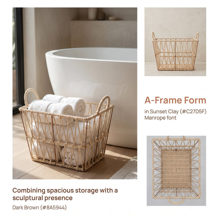 Elegant bathroom storage basket made of natural material Kalsten