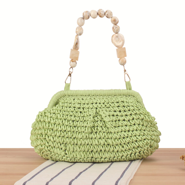Basket bag with elegant wooden bead embellishments Kalsten