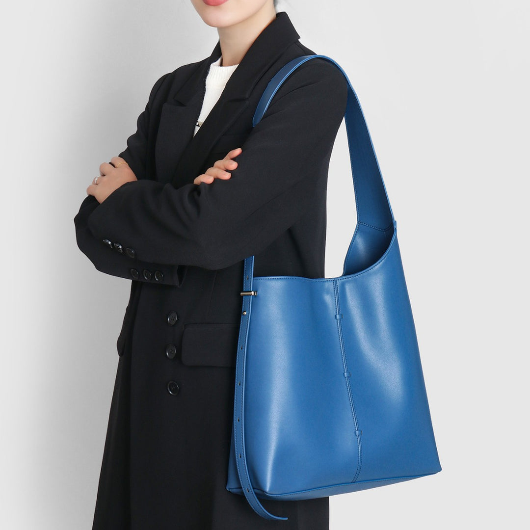 Sleek Curved Bucket Hobo Tote with Adjustable Side Strap