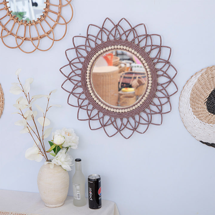 Decorative wall mirror with rattan frame Kalsten