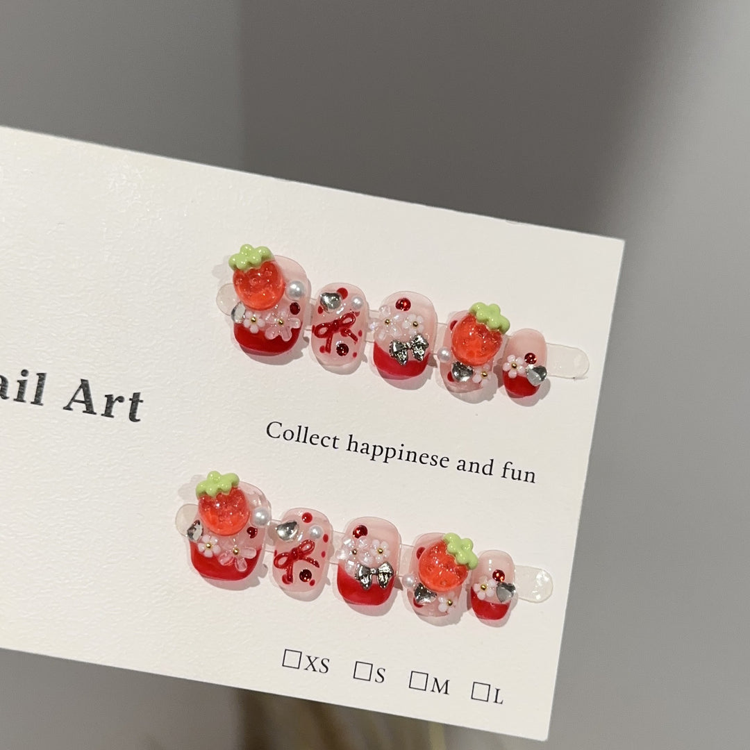 Decorative Strawberry-Themed Press-On Nail Art Set
