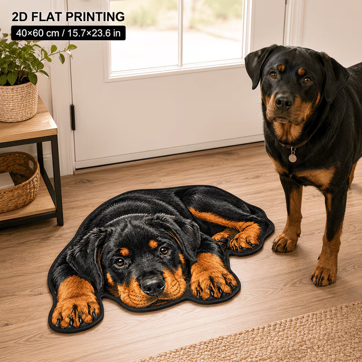 Rottweiler-Shaped Plush Area Mat