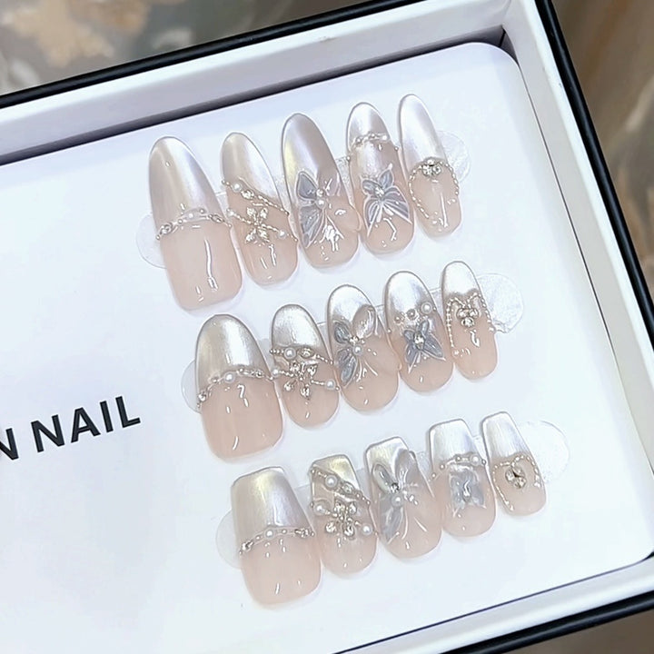 Elegant Press-On Nail Set with Embellished Accents Kalsten