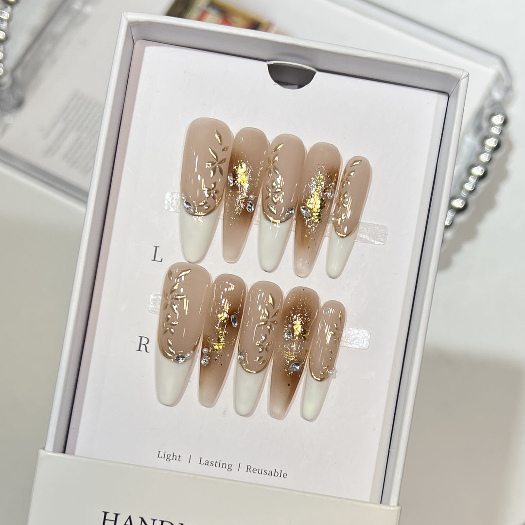 Elegant Stiletto Press-On Nail Set with Floral and Glitter Design Kalsten