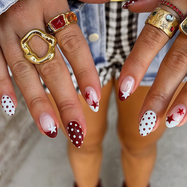 Artistic Star and Polka Dot Press-On Nail Set Kalsten