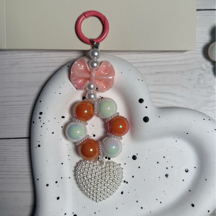 Decorative Bow and Bead Charm Keychain kalsten