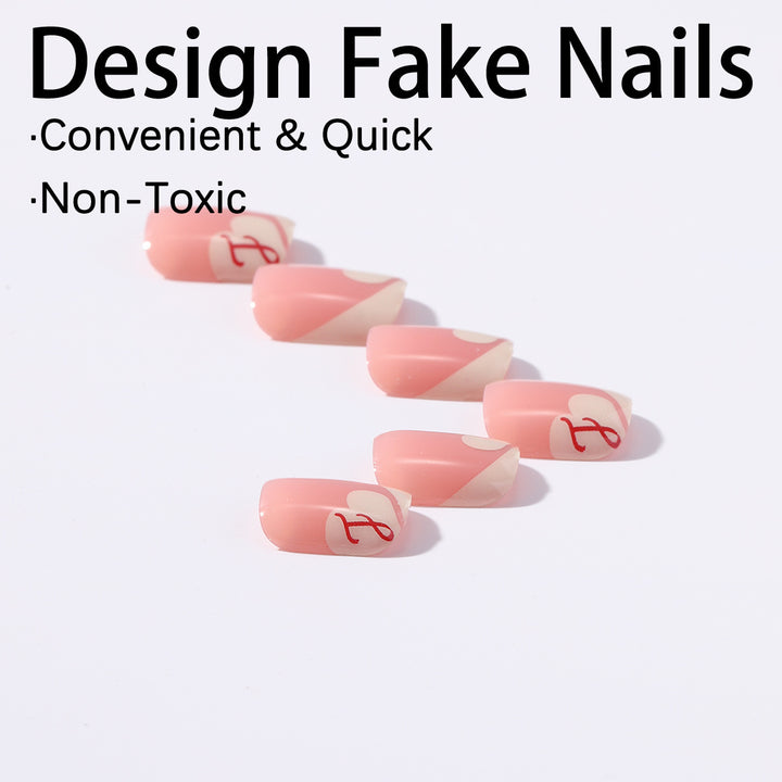Artificial nail set with elegant French tips and romantic heart designs Kalsten