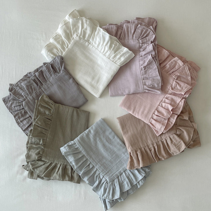 Ruffled Linen Pillowcase Set with Soft Washed Linen Texture