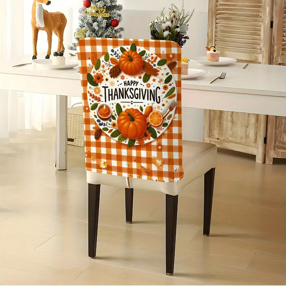 Chair back cover with elastic Halloween gnome and pumpkin design