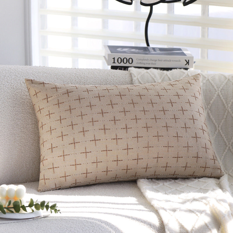 Square cushion cover in Scandinavian minimal style with woven cross pattern and natural linen look Kalsten