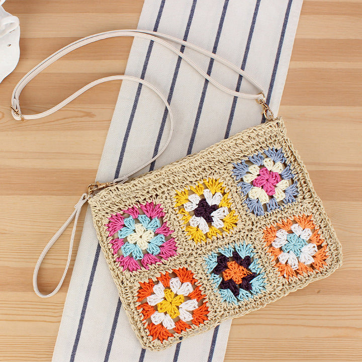 Hand-knotted shoulder bag with colorful floral pattern Kalsten