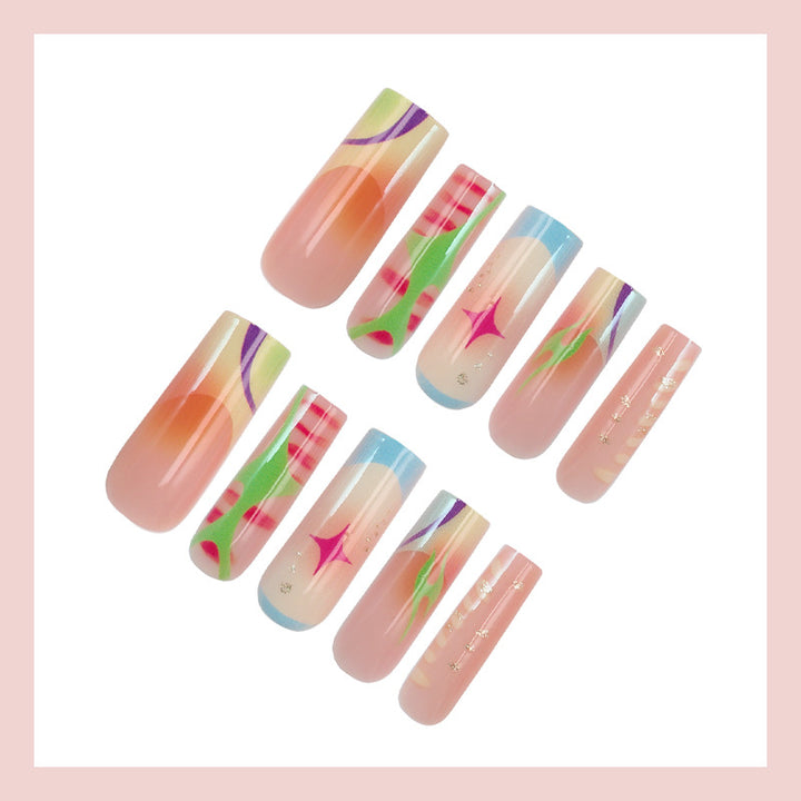 Nail art set with colorful ombre designs and sparkling accents Kalsten