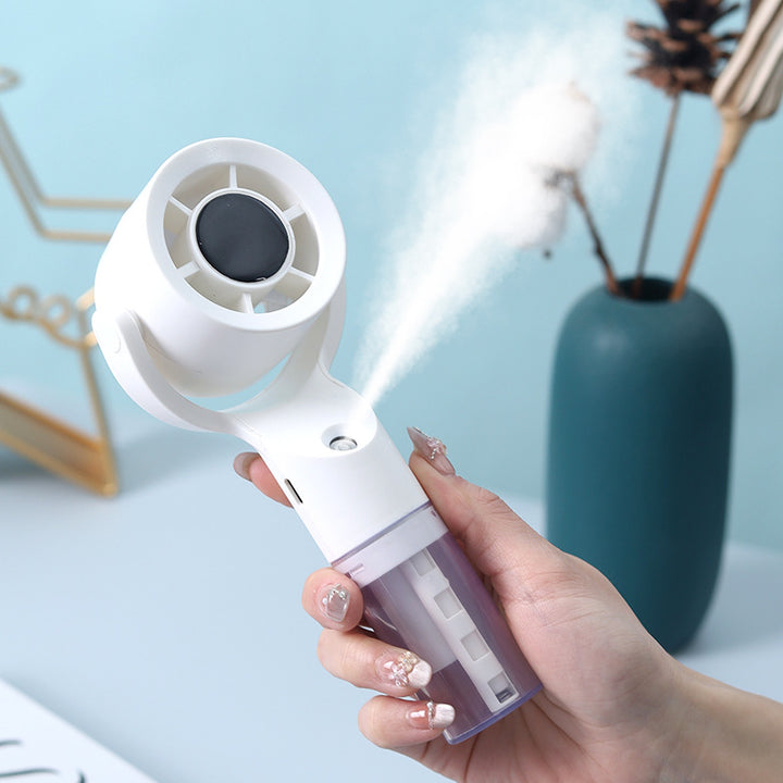 Cooling handheld misting fan with swivel air head detachable water reservoir and USB rechargeable battery Kalsten