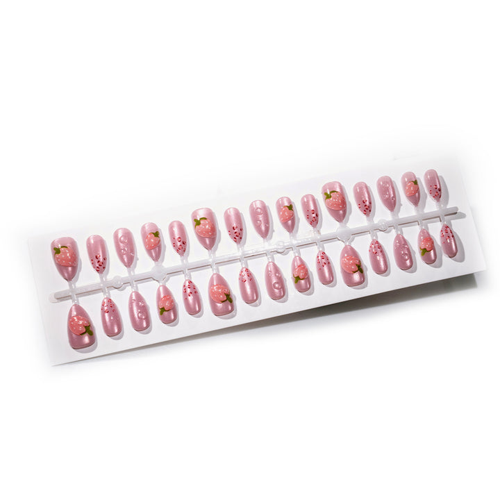 Artistic Strawberry-Inspired Press-On Nail Art Kalsten