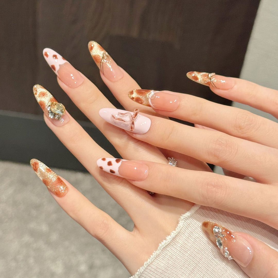 Artistic Gel Press-On Nail Art Set with Glitter and Decorative Accents