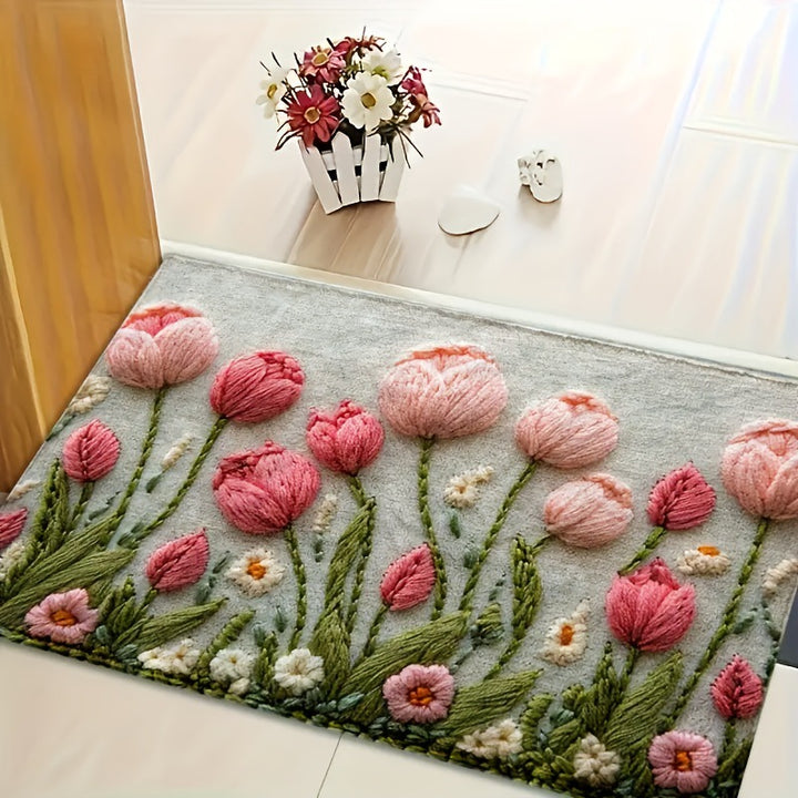 Embroidered Floral Kitchen Mat