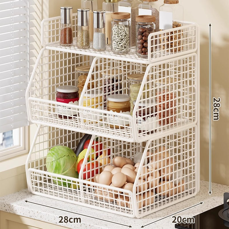 Stackable Two-Basket and Top Shelf Wire Countertop Pantry Organizer