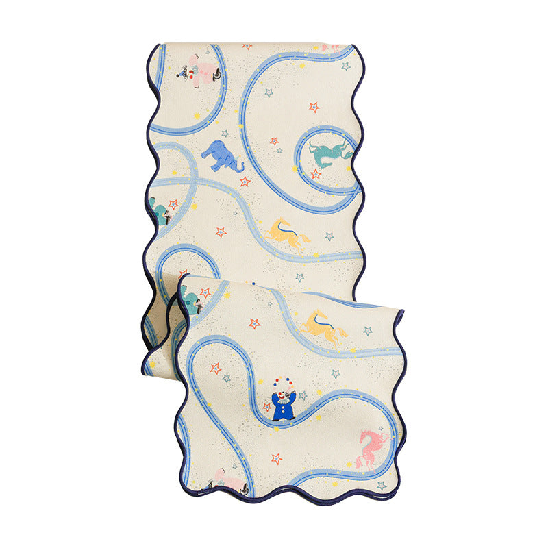 Silk scarf with wavy hem and illustrative animal carousel print Kalsten