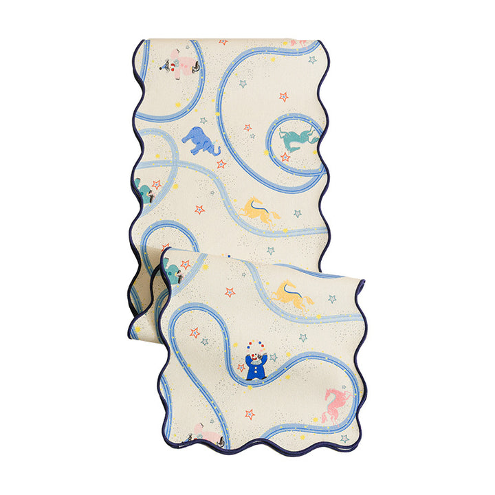 Silk scarf with wavy hem and illustrative animal carousel print Kalsten