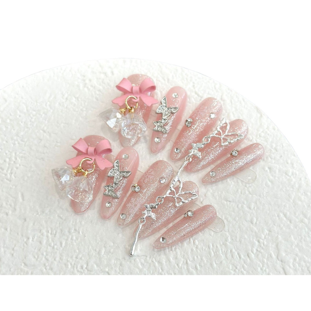 Decorative Rhinestone and Bow Press-On Nail Set