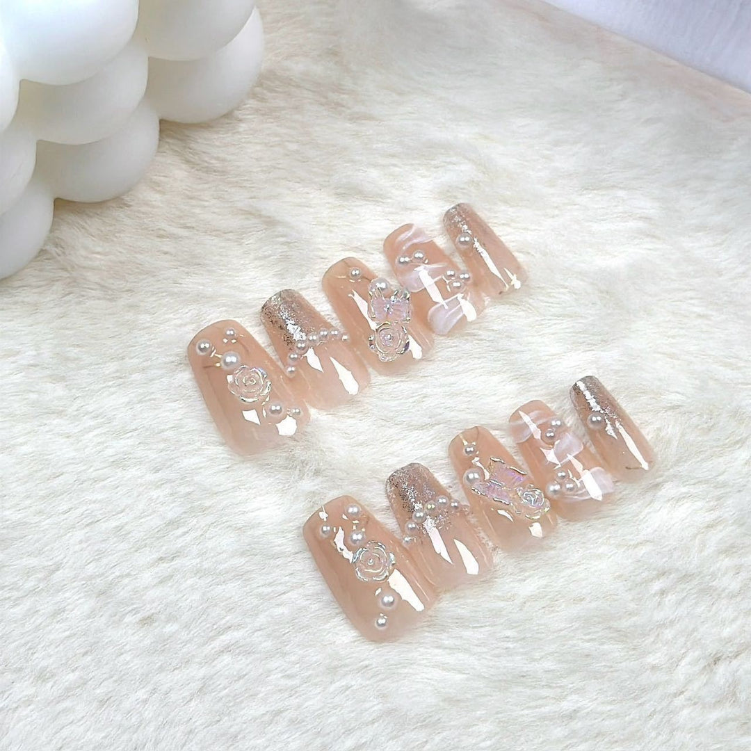 Artistic nail set with 3D flower and bow details Kalsten