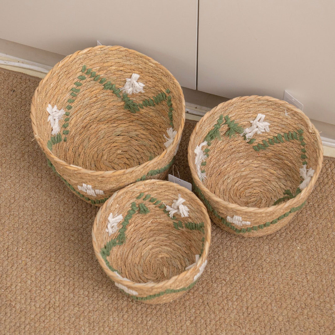 Handwoven storage basket with colorful accents Kalsten