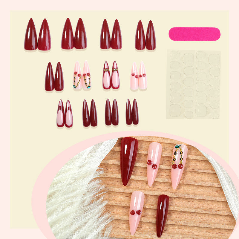 Artificial nail set with elegant red and pink design Kalsten