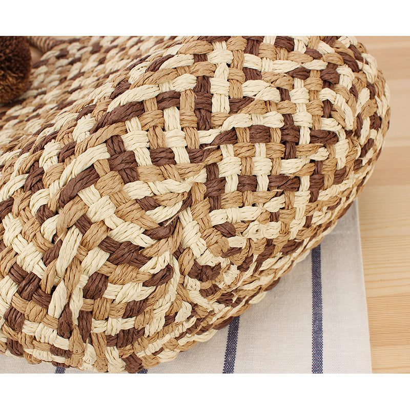 Summer wicker handbag with pom poms Kalsten
