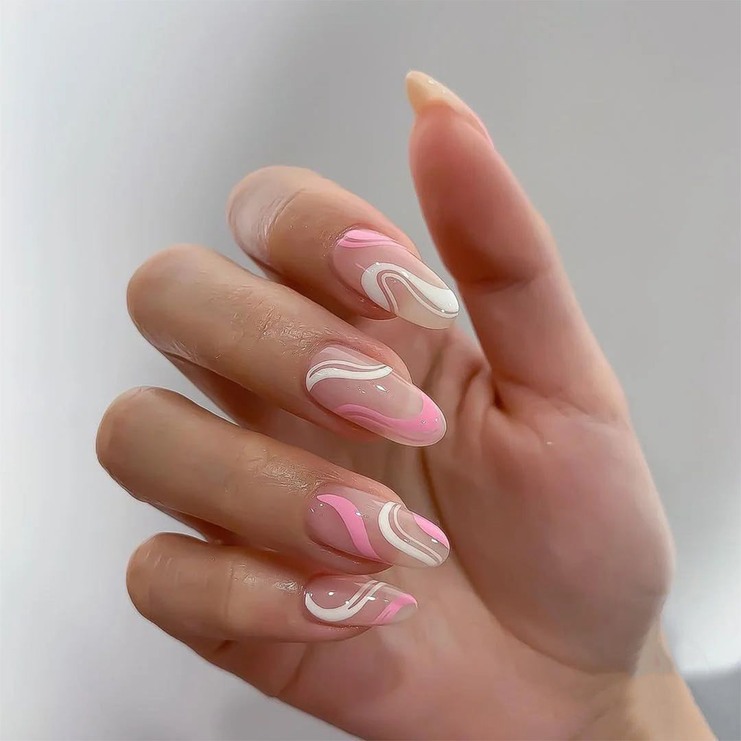 Artistic Nail Extensions with Modern Wave Pattern Kalsten