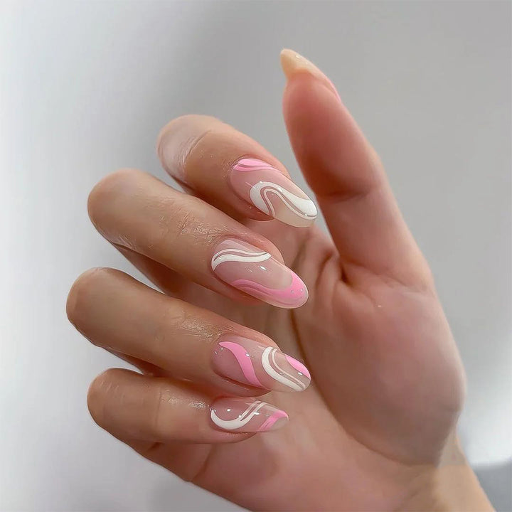 Artistic Nail Extensions with Modern Wave Pattern Kalsten