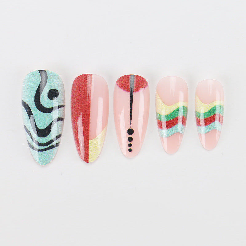 Artistic Stiletto Press-On Nails with Patterned Design Kalsten