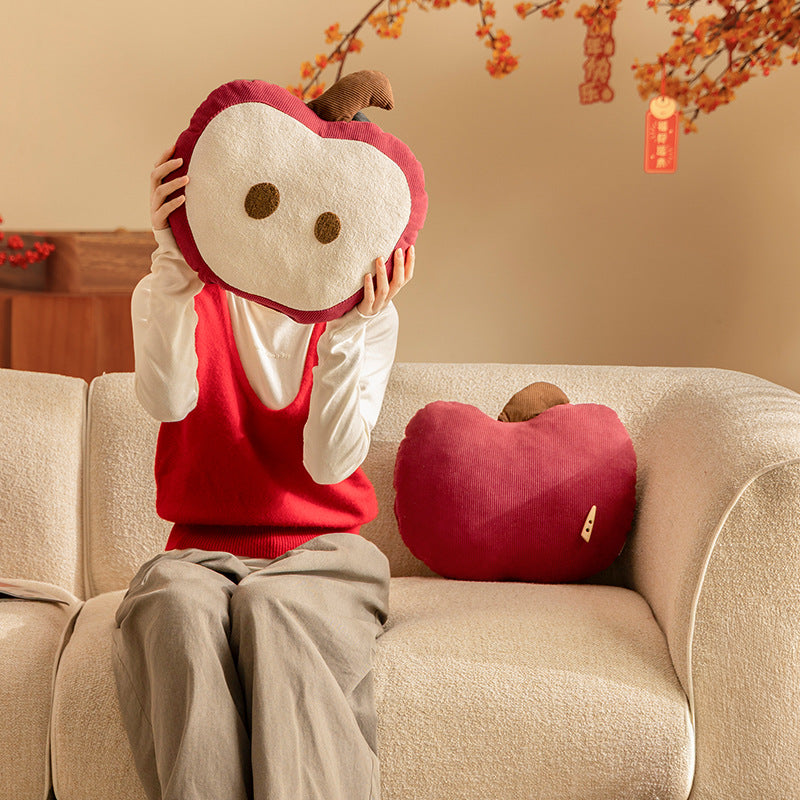 Decorative apple cuddle pillow made of plush and cord with stem Kalsten