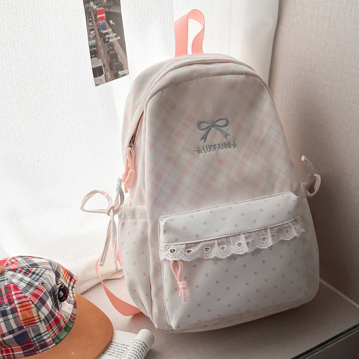 Playful Plaid and Polka Dot Backpack Kalsten