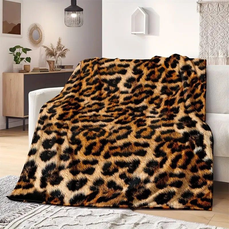 Plush Leopard Print Throw Blanket