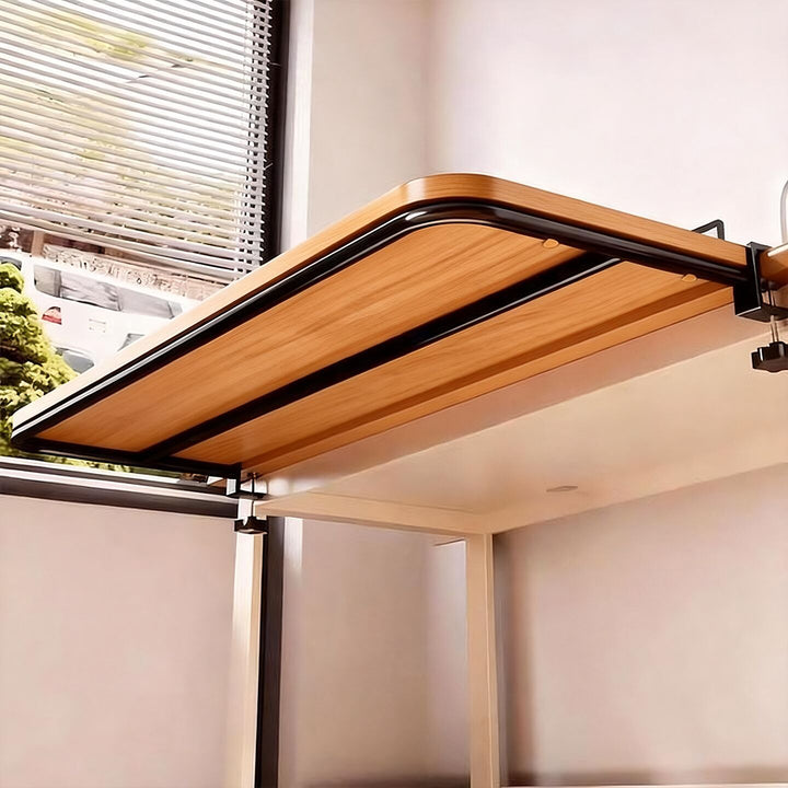 Clamp-On Bamboo Desk Extension Shelf with Adjustable Metal Clamp and Rounded Edge
