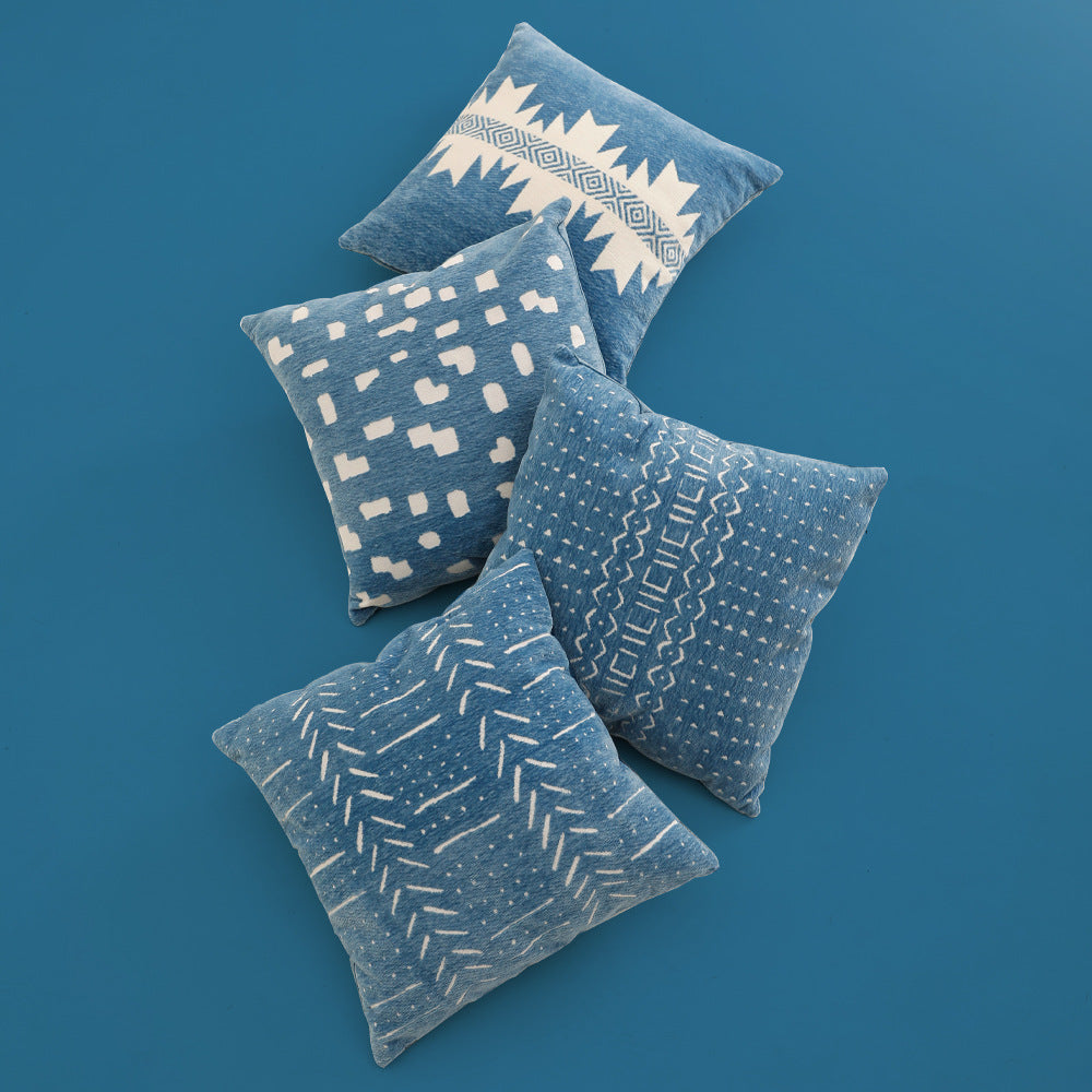 Woven pillow cover with geometric ethnic relief and textured tufting look Kalsten