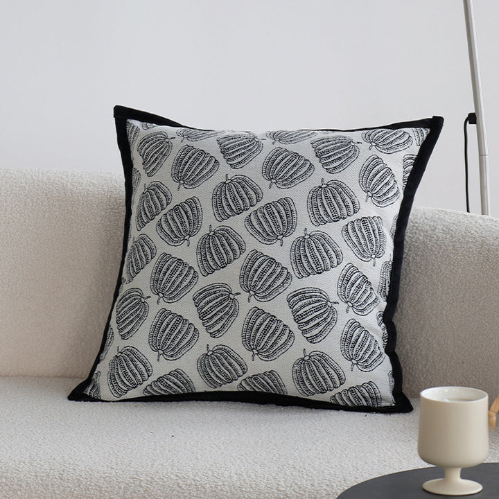 Decorative square cushion cover with abstract line print and contrasting piping Kalsten