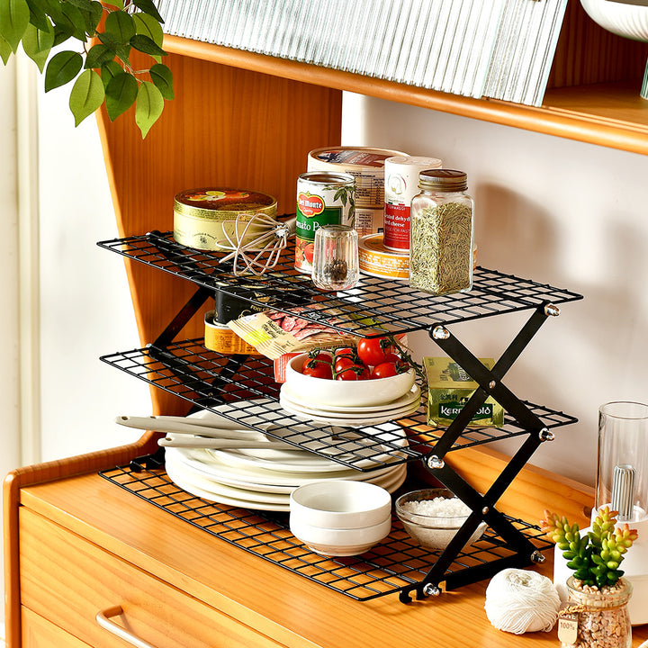 Foldable Kitchen Rack Made of Sturdy Metal Grid Kalsten