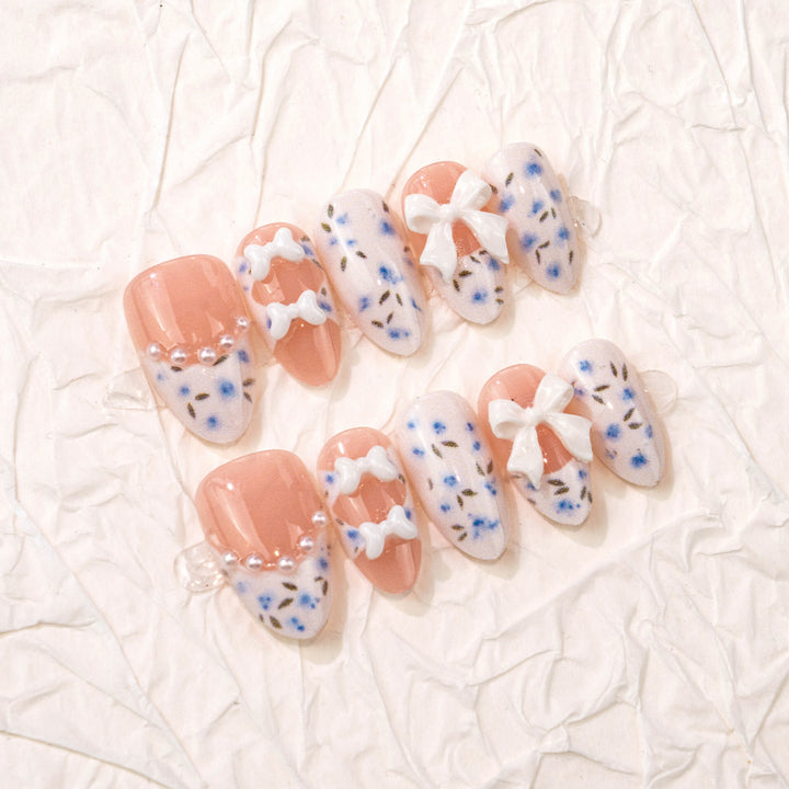 Artistic Floral and Bow Press-On Nail Set
